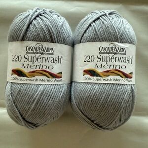 NWT Lot of 2 100g Cascade Yarns 220 yd 100% Superwash Merino Wool color 65 Gray